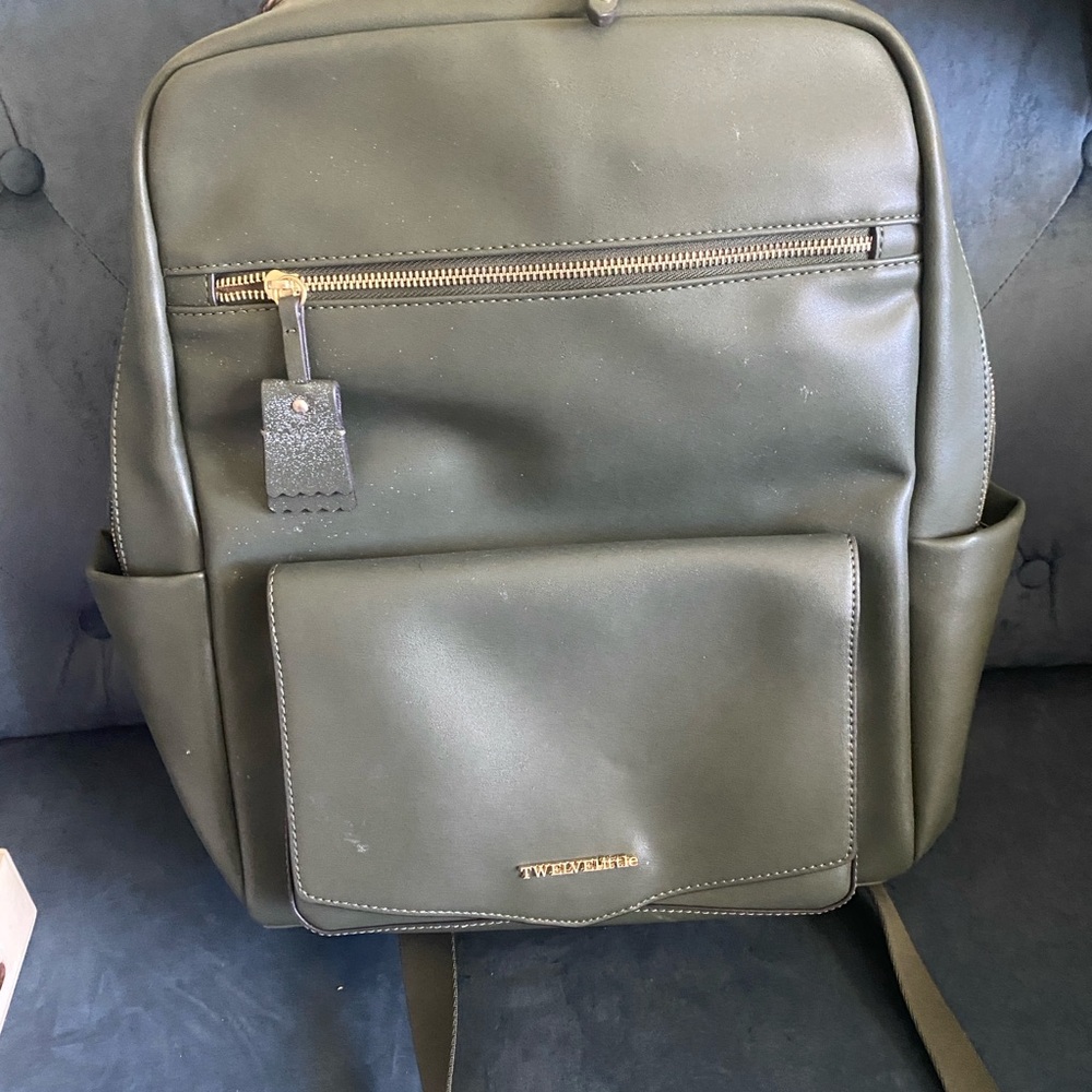 Twelve Little Olive Green vegan leather diaper bag